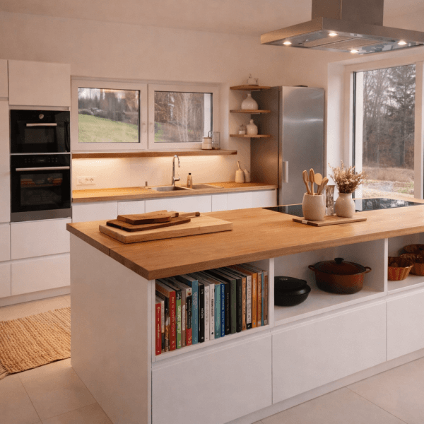 Custom-Made Kitchen – Solid Oak Worktops & White Fronts