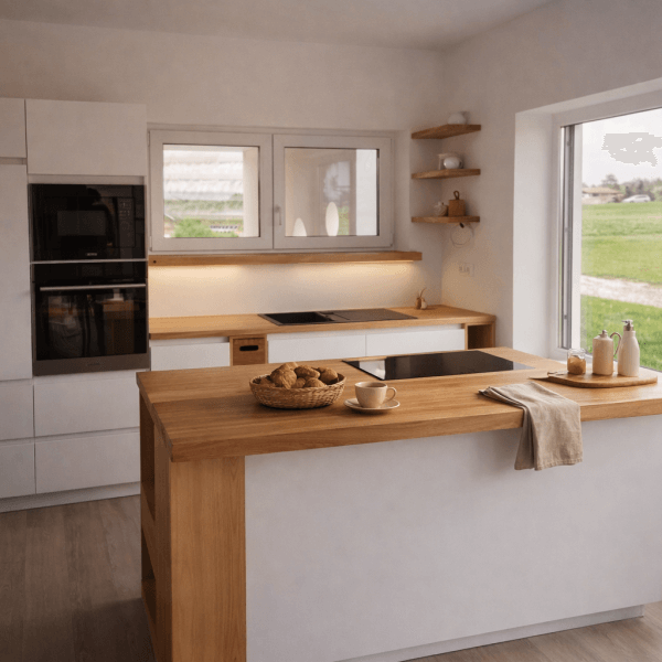 Kitchen – Solid Oak Worktops & White Fronts