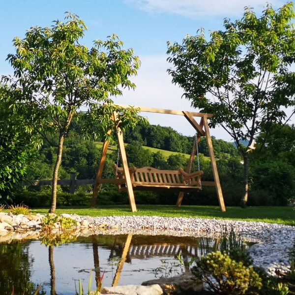 Larch garden swing with A-frame stand