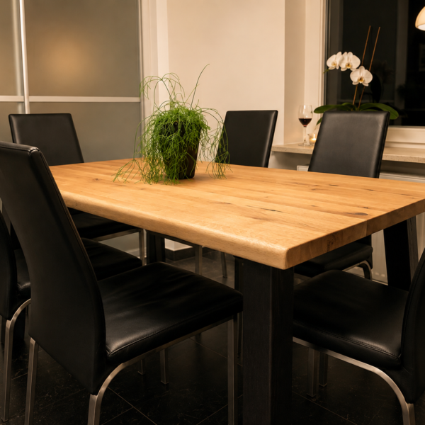 ELIN – oak table with black wooden legs and optional extensions