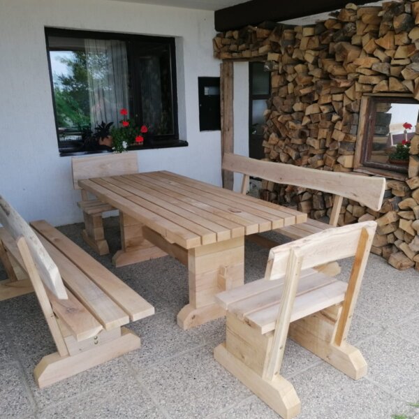 Solid oak table, bench and chair set 200 × 90 cm