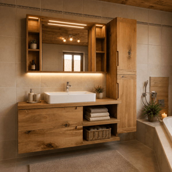 Rustic Solid Oak Bathroom Set