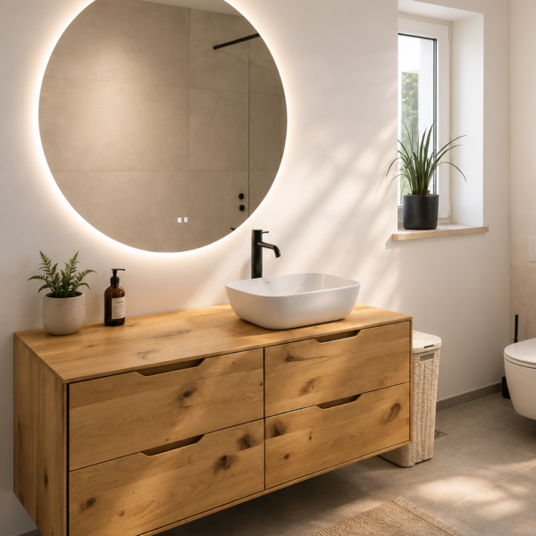Solid oak bathroom unit – 140 × 50 × 50 cm