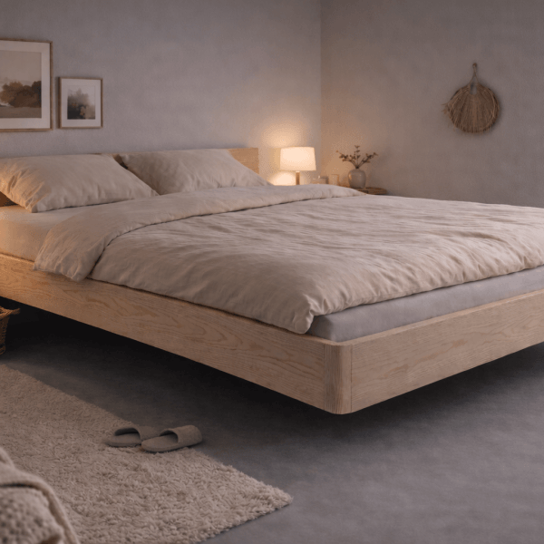 Floating Bed Made of Bleached Solid Ash