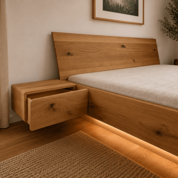 LOMA – floating solid oak bed with timeless design