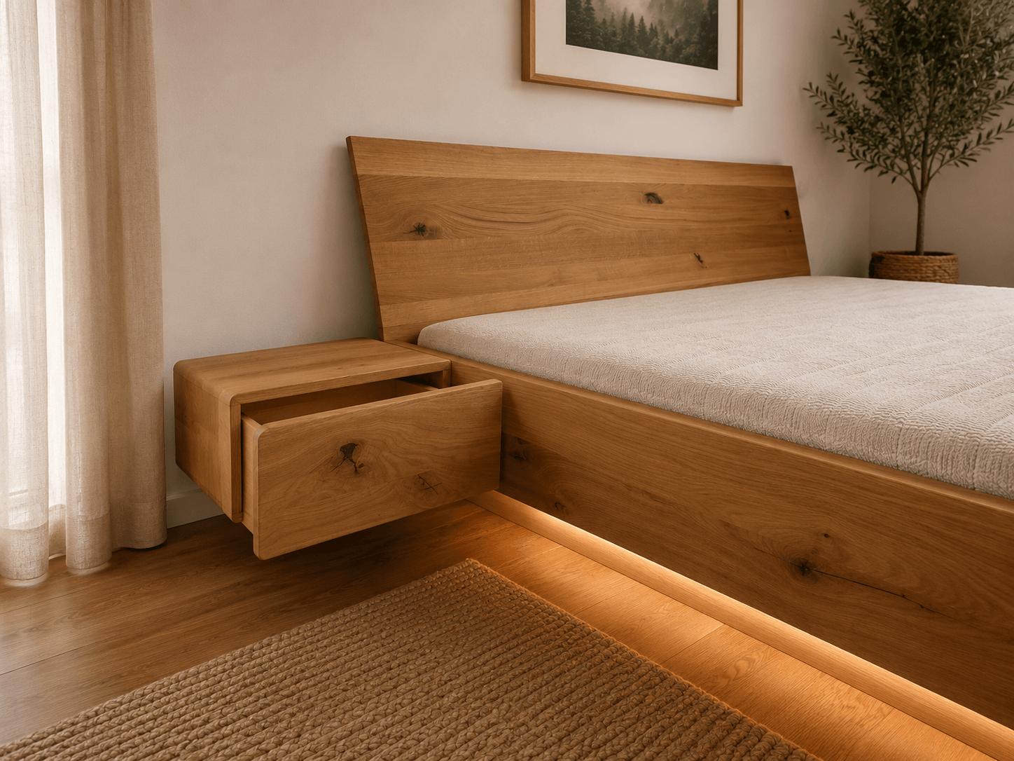 LOMA – floating solid oak bed with timeless design