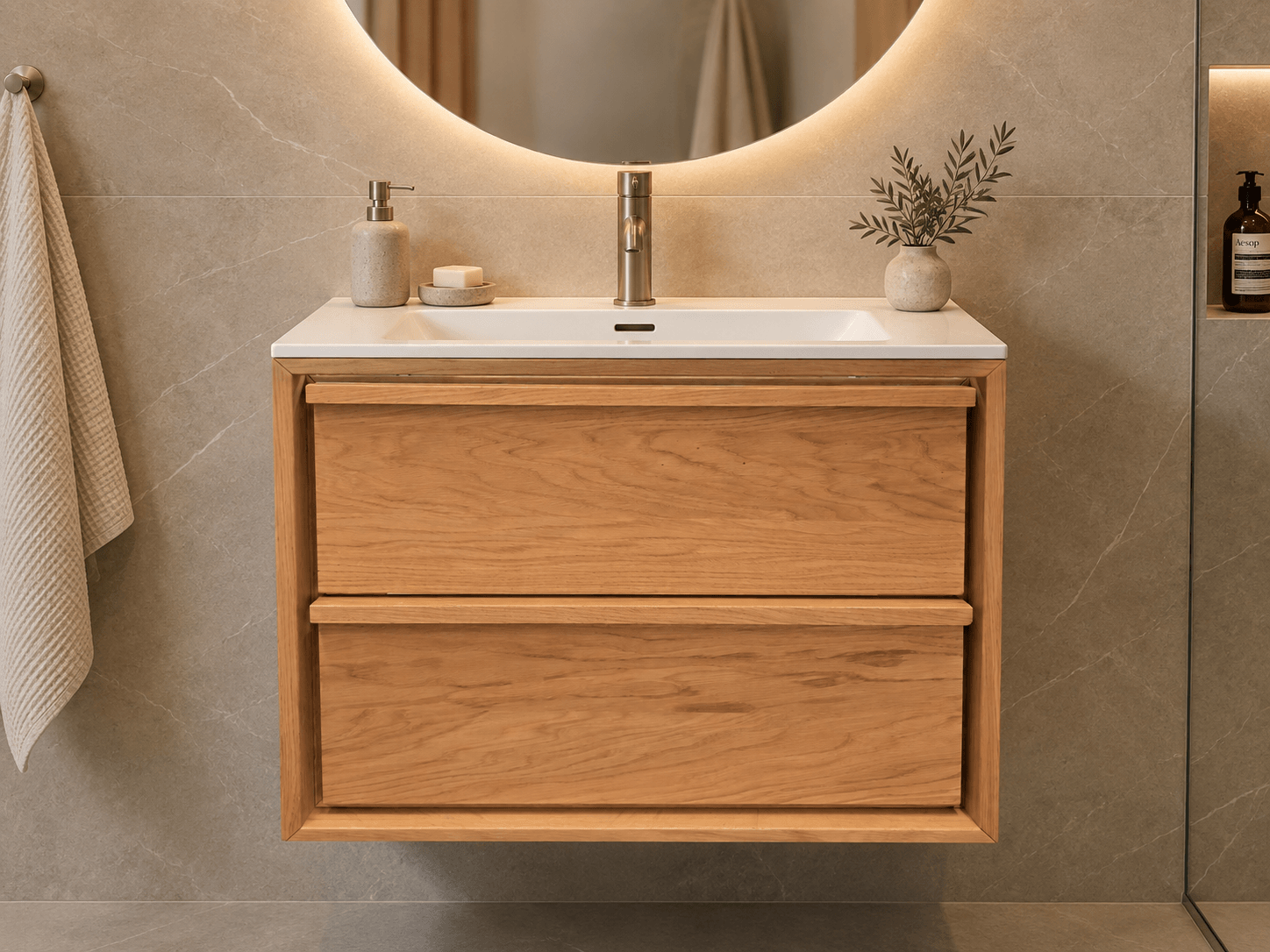 Solid Oak Bathroom Vanity Unit – 70 cm