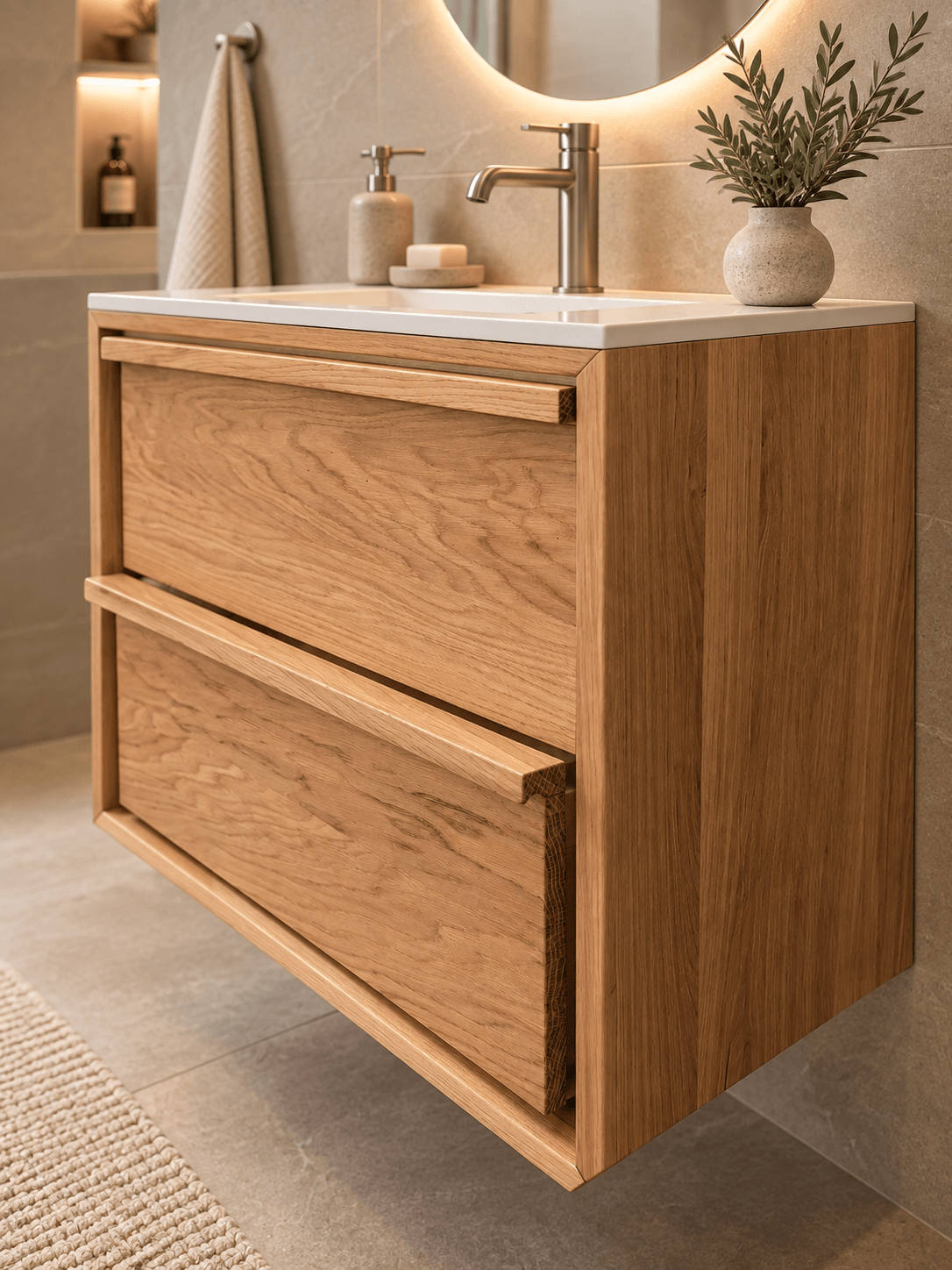 Solid Oak Bathroom Vanity Unit – 70 cm - Image 3