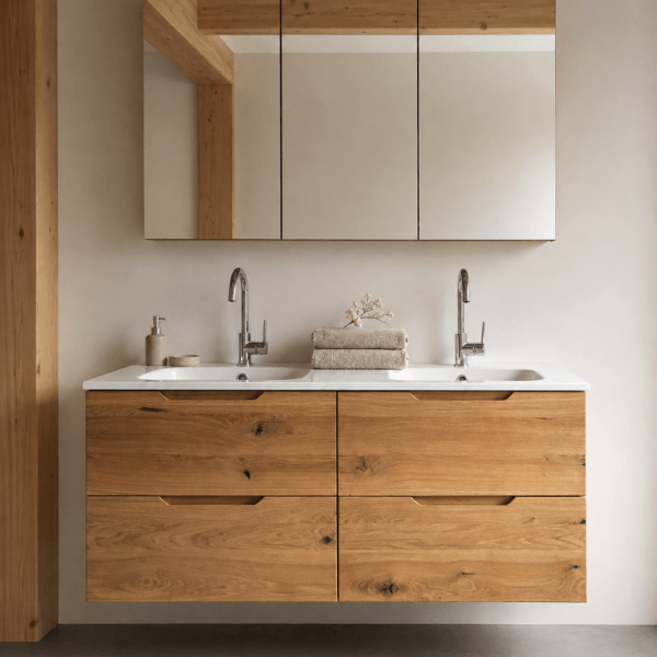 Solid Wood Bathroom Vanity with Double Washbasin