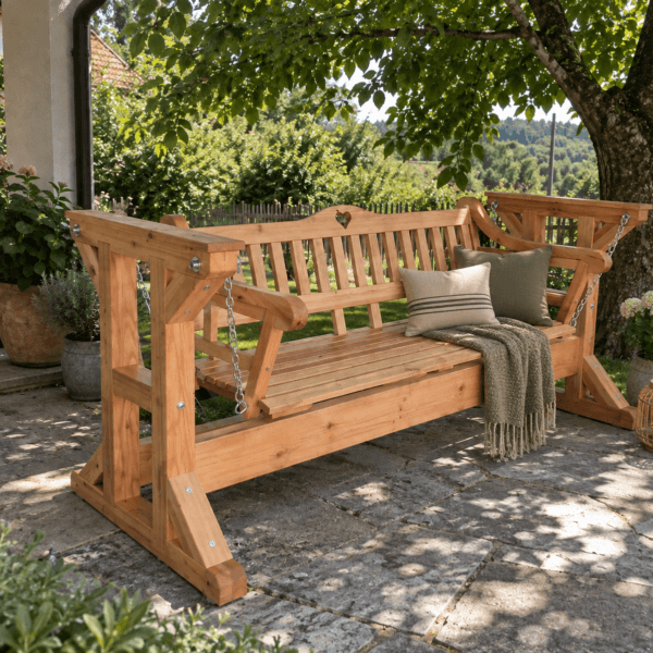 Movable garden swing with wooden stand