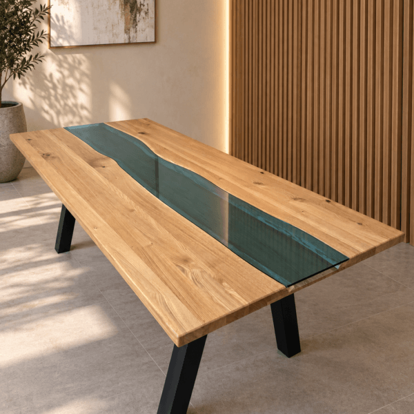 DELUXE GLASS – solid wood table with tempered glass