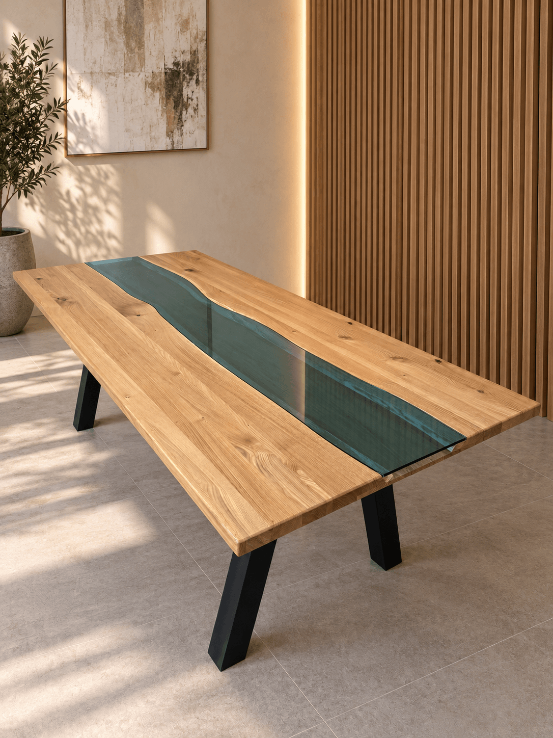 DELUXE GLASS – solid wood table with tempered glass