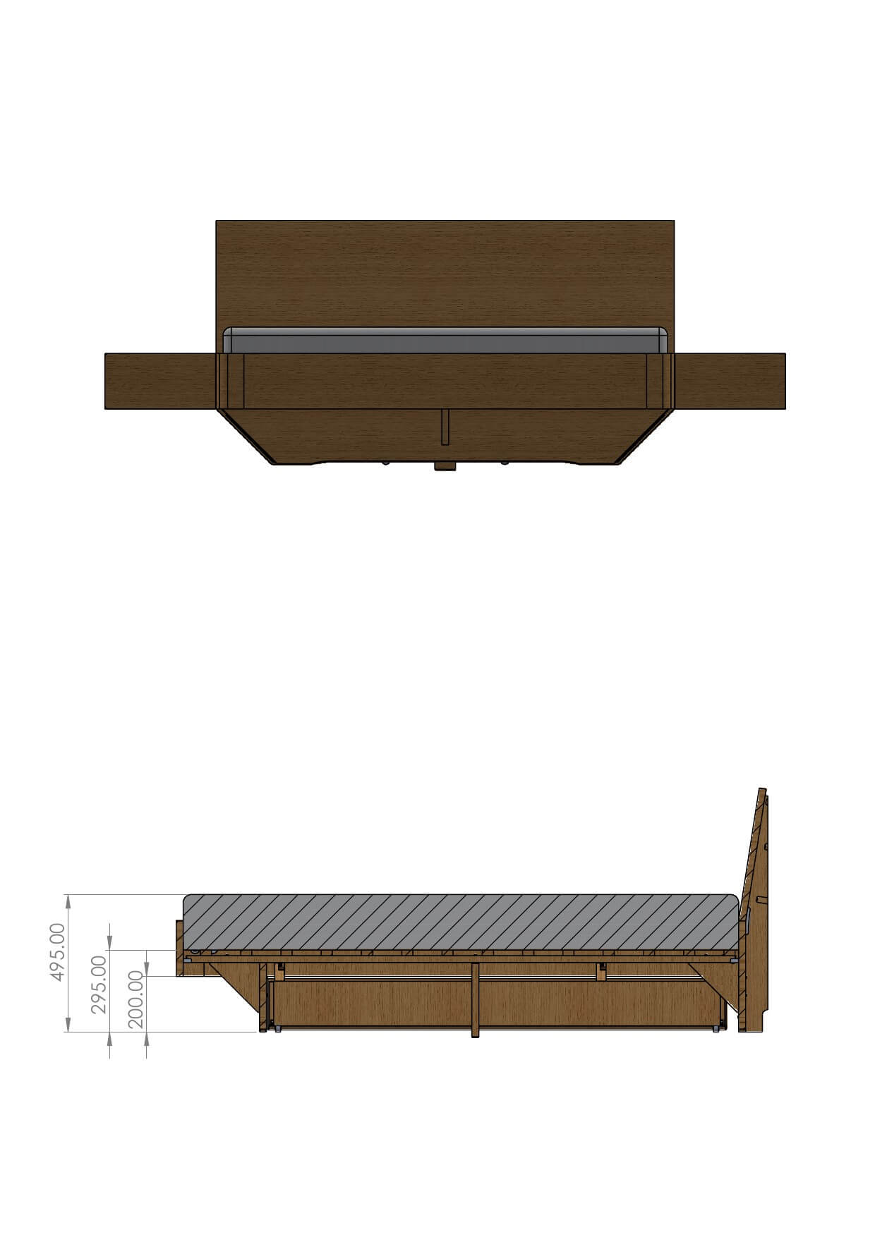 LOMA – cross-section with heights (Standard 50 cm / Comfort 60 cm)